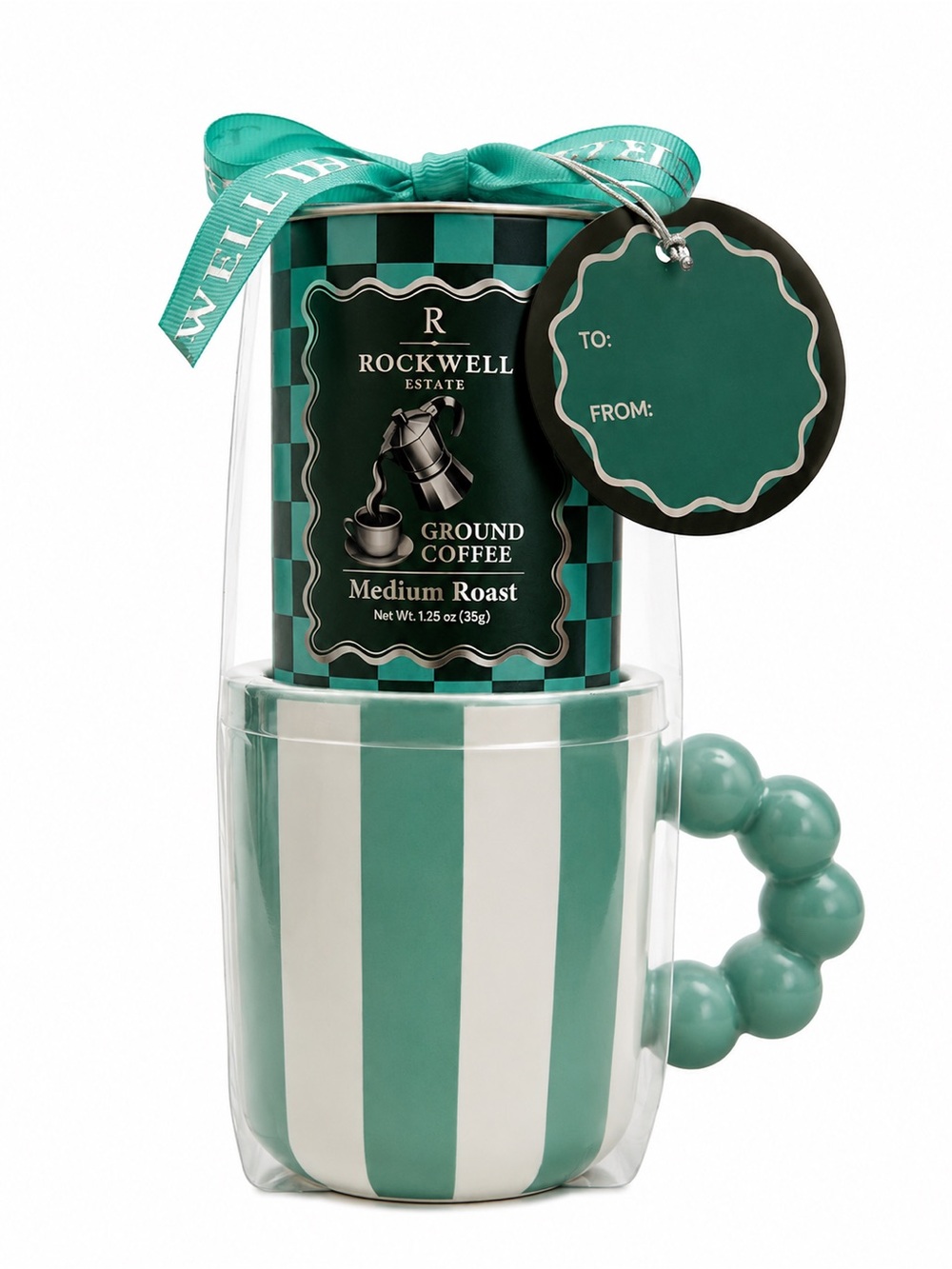 Teal Striped Mug & Ground Coffee Gift Set